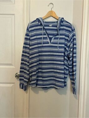 Lands' End Blue Striped Hooded Pullover